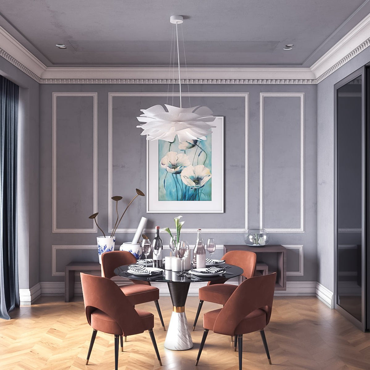 Solfjäder - Lustre fleur de chandelier
